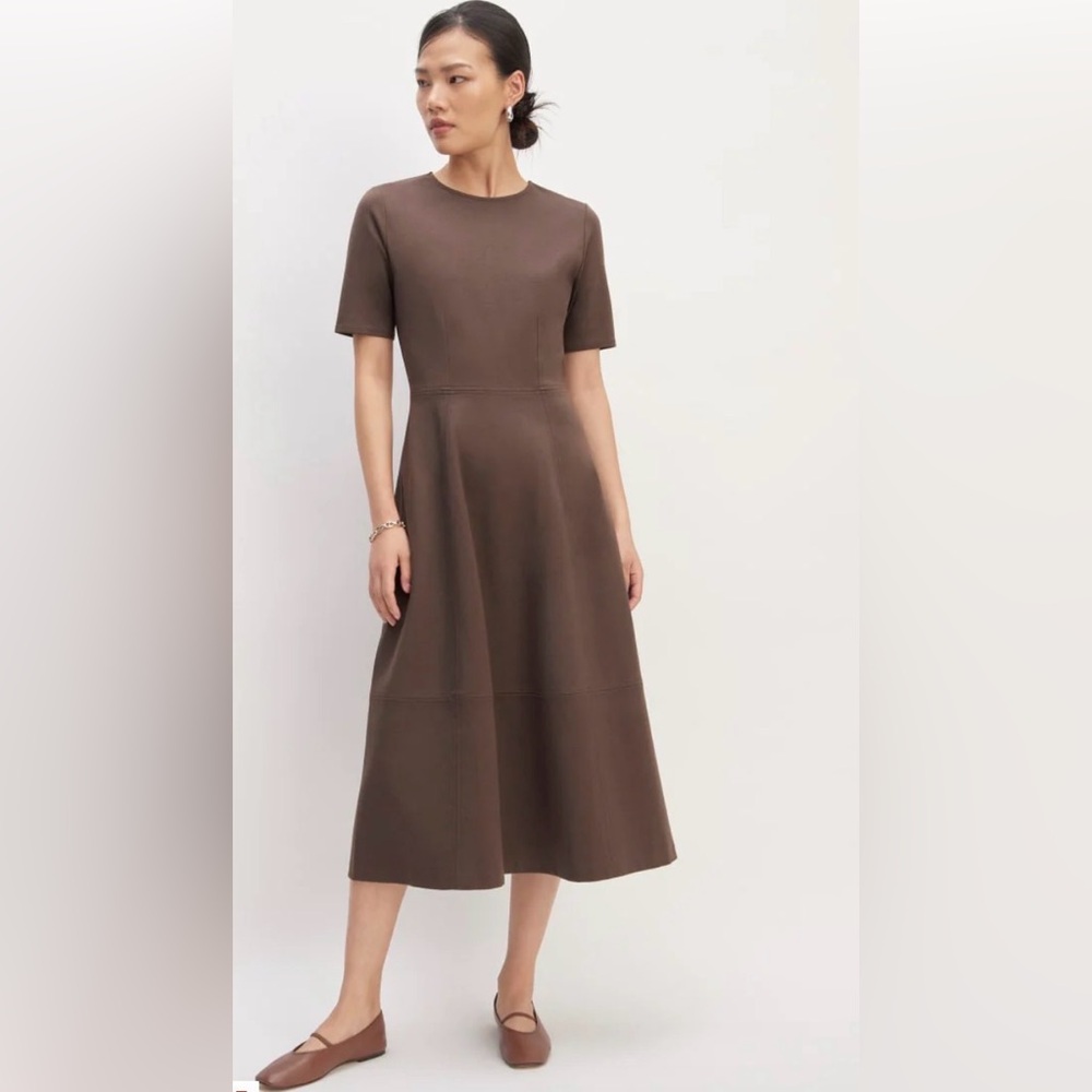 Everlane Brown Short-Sleeve Midi A-Line Dress